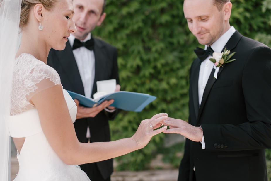 exchanging rings during intimate french destination wedding