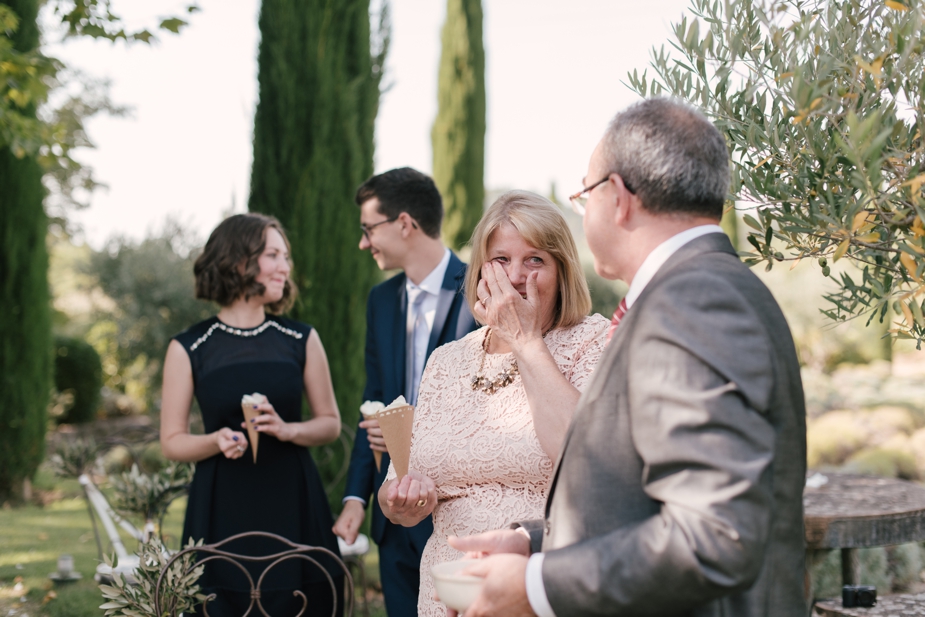 parents crying during ceremony at Bastide de Marie