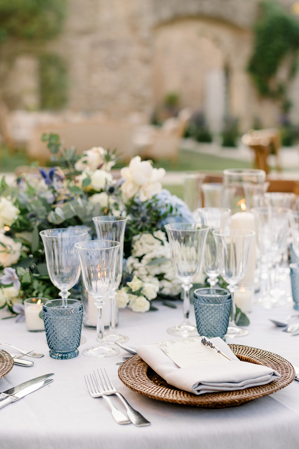 Wedding Table Setting with Blue Accents in Provence