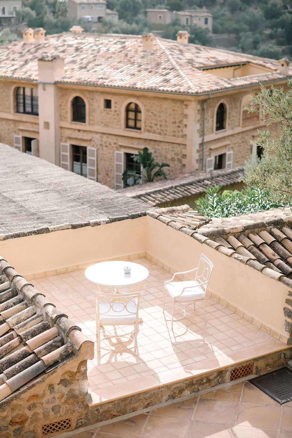 Terrace with views of Deia at Belmond La Residencia in Mallorca